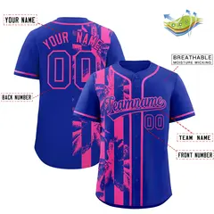 Royal Pink Coconut Tree Split Baseball Jersey 2