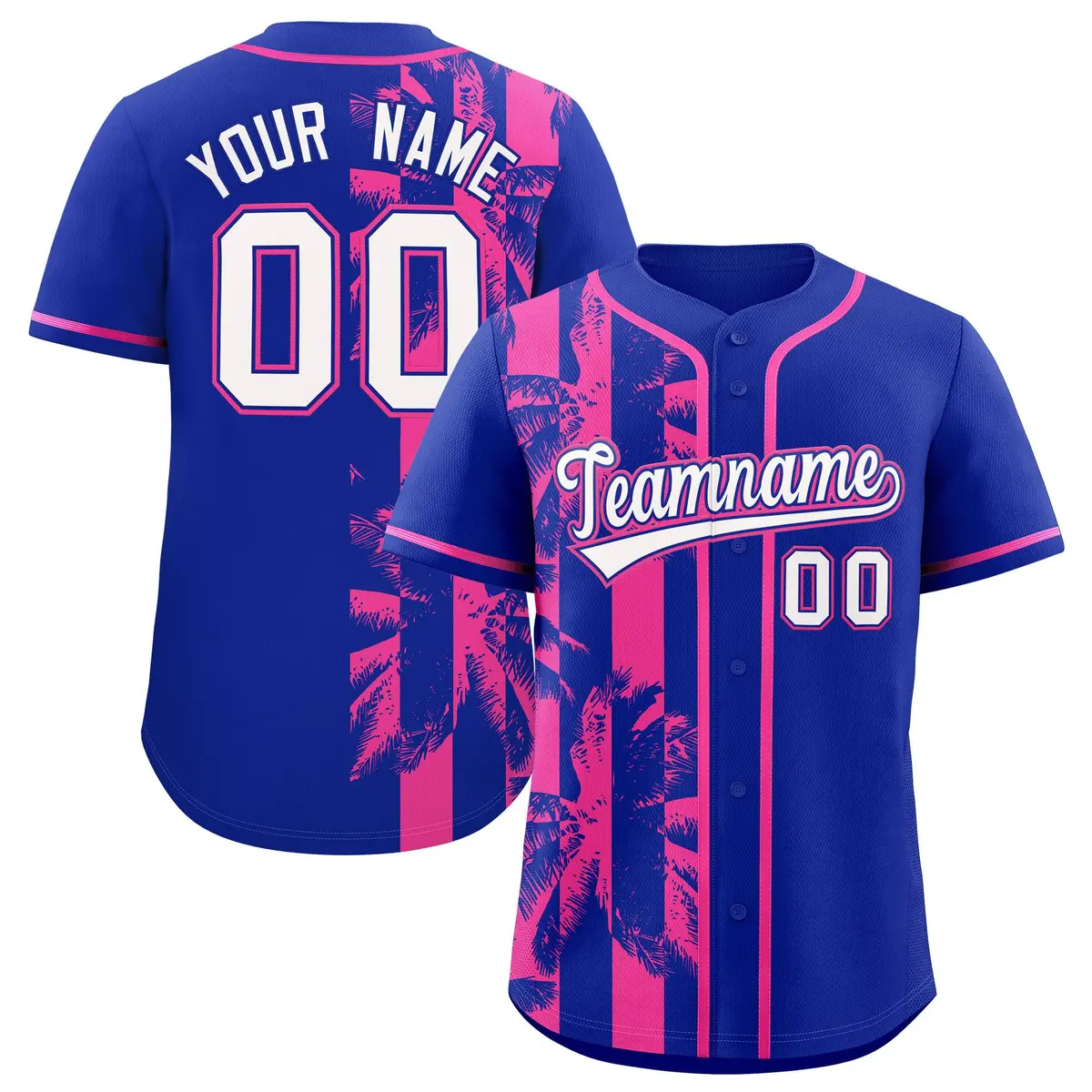 Royal Pink Coconut Tree Split Baseball Jersey