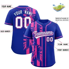 Royal Pink Coconut Tree Split Baseball Jersey 2