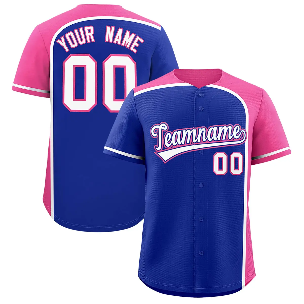 Royal Pink Color Block Authentic Baseball Jersey