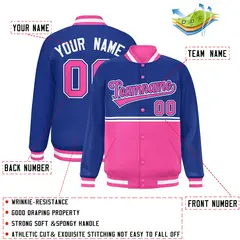 Royal Pink Color Block Varsity Full-Snap Letterman Jacket 2