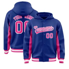 Royal Pink Color Block Varsity Letterman Jacket Hoodie 1