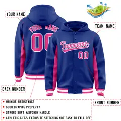 Royal Pink Color Block Varsity Letterman Jacket Hoodie 4