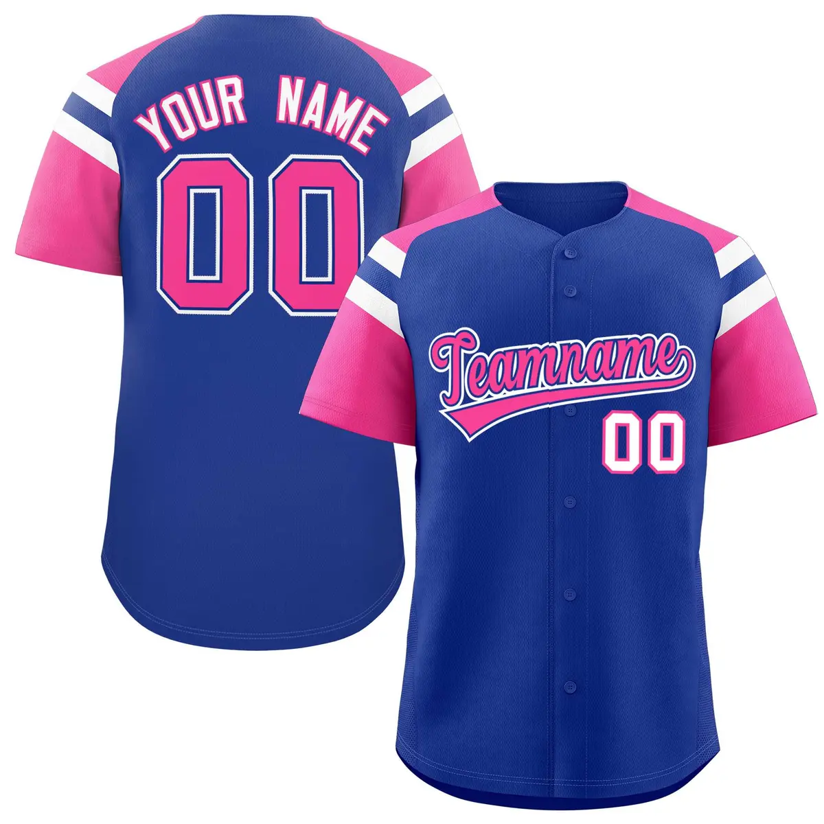 Royal Pink Contrast Raglan Sleeves Baseball Jersey