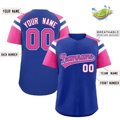 Royal Pink Contrast Raglan Sleeves Baseball Jersey 2