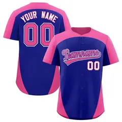 Royal Pink Edge Color Block Baseball Jersey 1