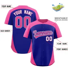 Royal Pink Edge Color Block Baseball Jersey 2