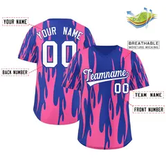 Royal Pink Flame Pattern Authentic Pullover Baseball Jersey 2