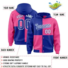 Royal Pink Four Squares Color Block Varsity Letterman Jacket Hoodie 4