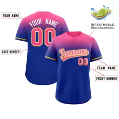 Royal Pink Gradient Authentic Baseball Jersey 2