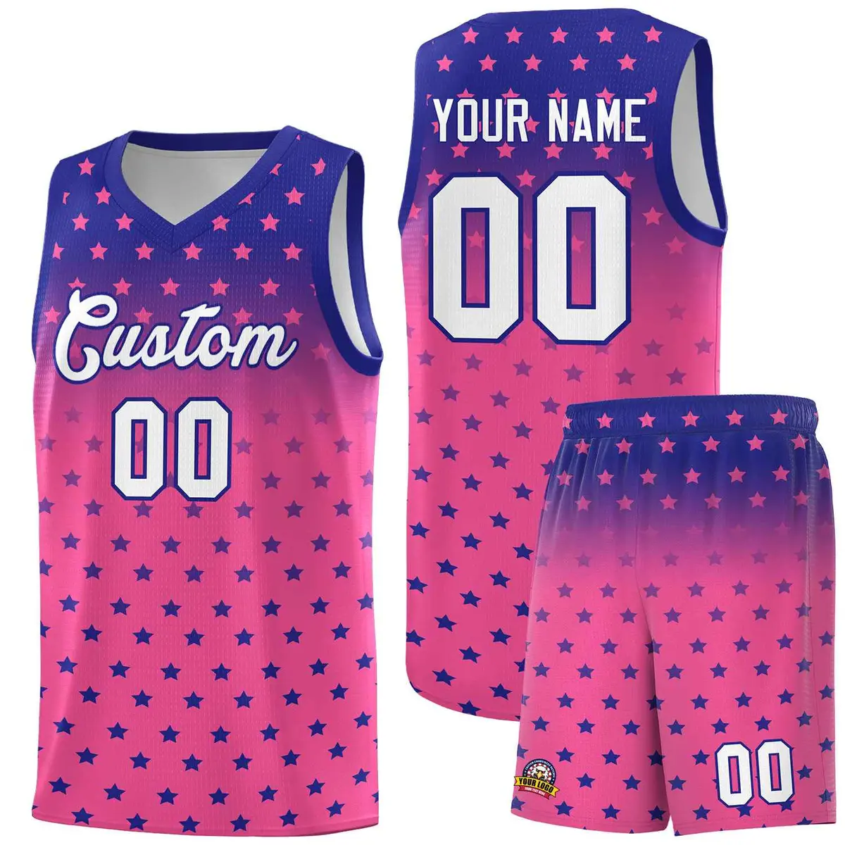 Royal Pink Gradient Star Pattern Basketball Jersey Sets