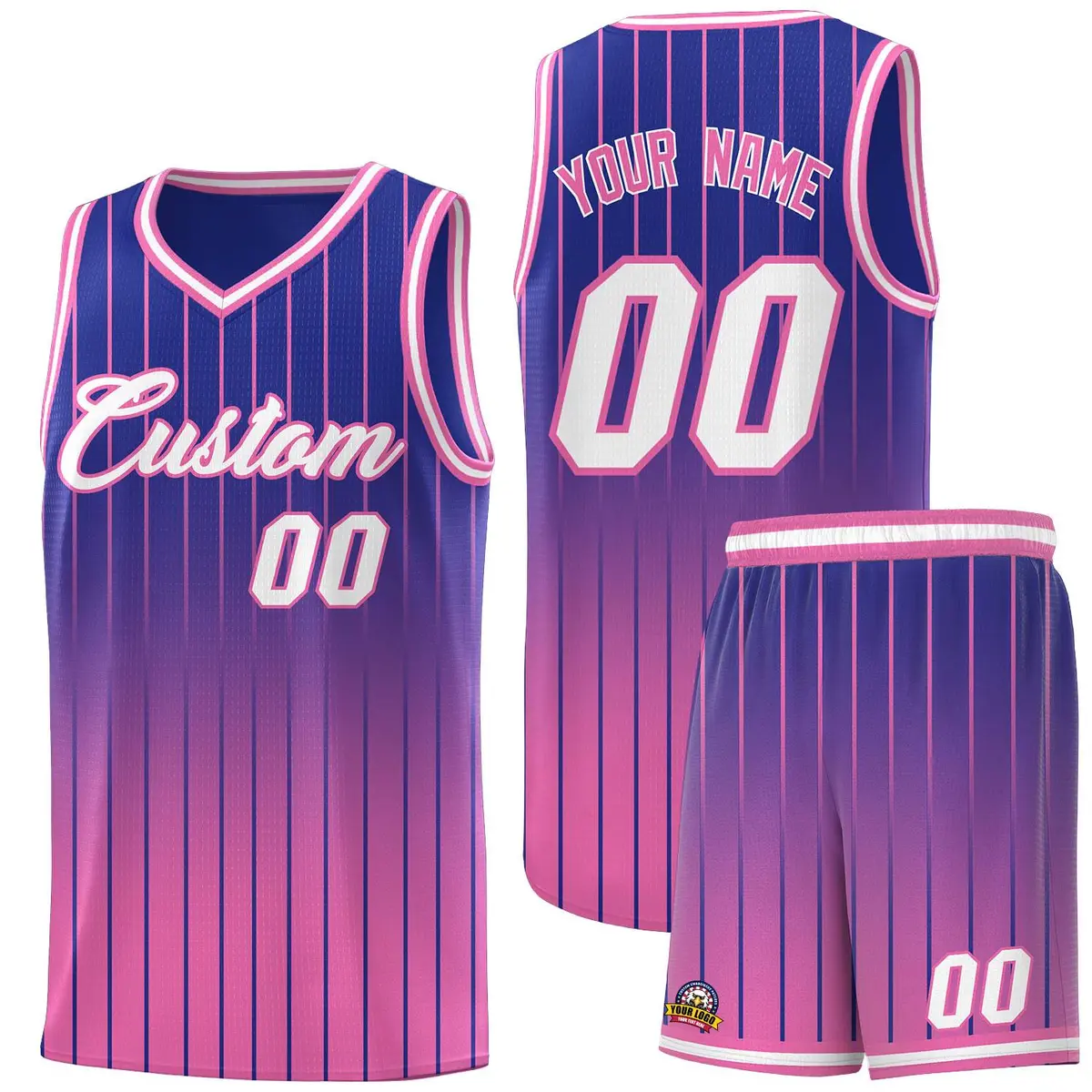 Royal Pink Gradient Stripe Basketball Jersey