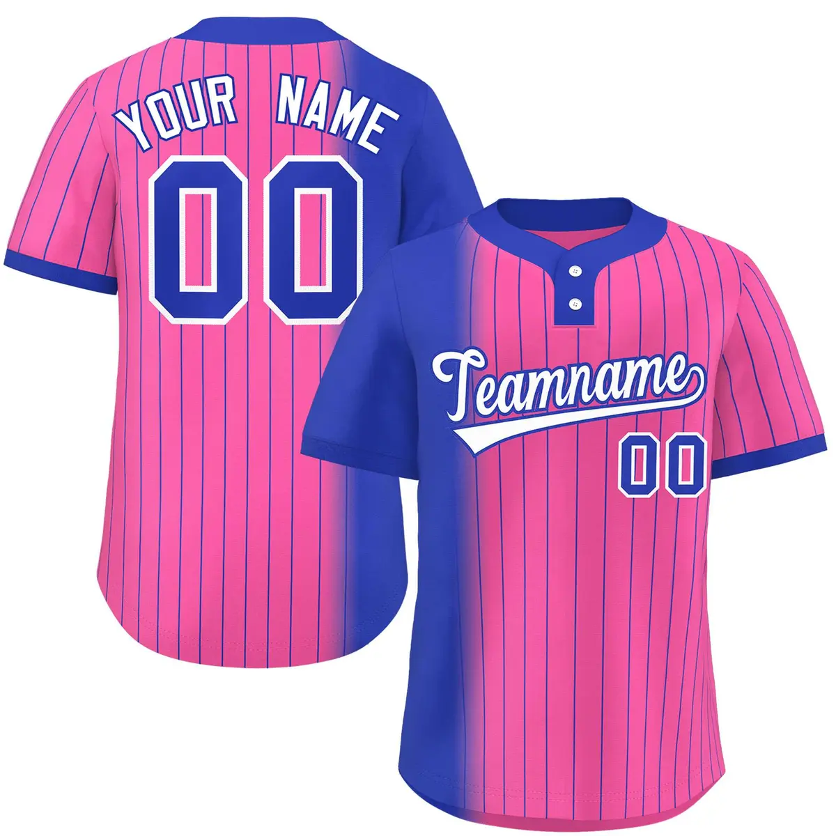 Royal Pink Gradient Stripe Two-Button Softball Jersey