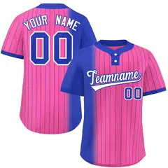 Royal Pink Gradient Stripe Two-Button Softball Jersey 1