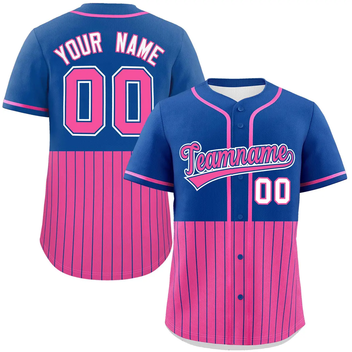 Royal Pink Half Stripe Authentic Baseball Jersey