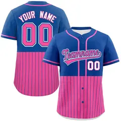 Royal Pink Half Stripe Authentic Baseball Jersey 1