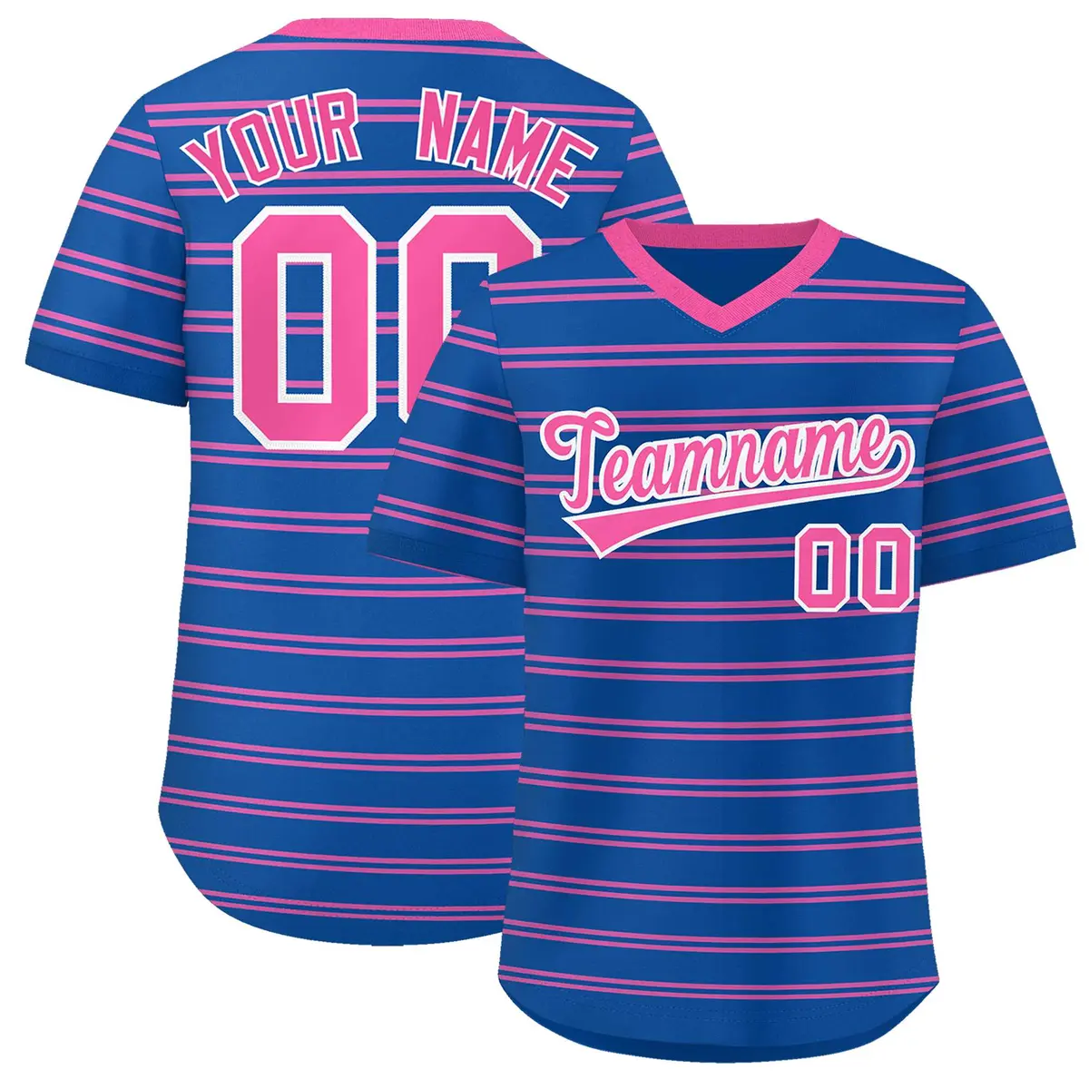 Royal Pink Horizontal Stripe Pullover Baseball Jersey