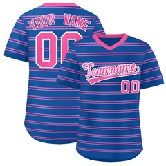 Royal Pink Horizontal Stripe Pullover Baseball Jersey 1