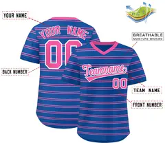 Royal Pink Horizontal Stripe Pullover Baseball Jersey 2