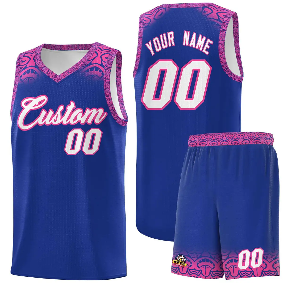 Royal Pink Indians Print Basketball Uniform Jersey