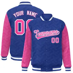 Royal Pink L Pattern Raglan Letterman Baseball Jacket 1