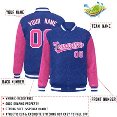 Royal Pink L Pattern Raglan Letterman Baseball Jacket 2