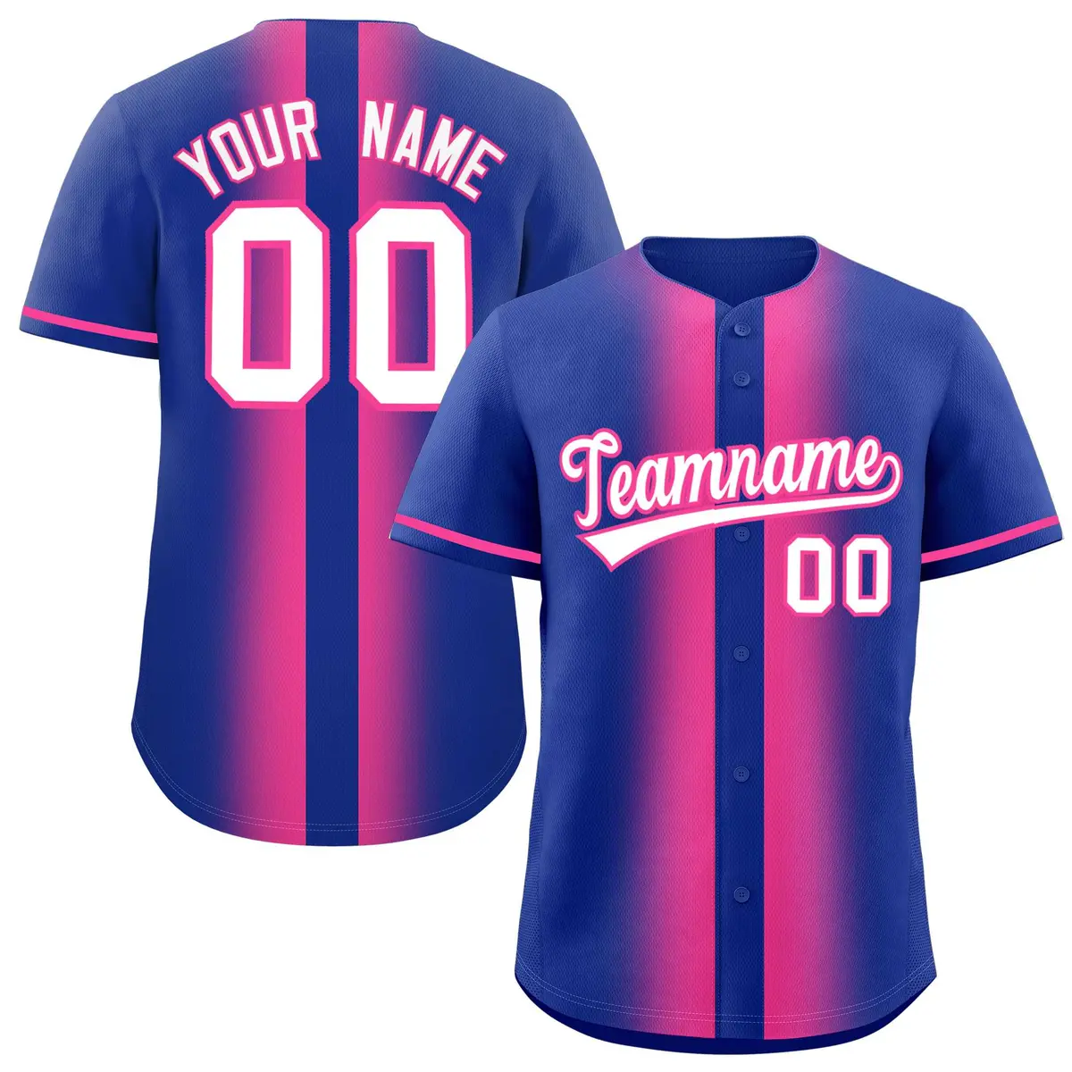 Royal Pink Lapel Gradient Fashion Baseball Jersey