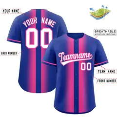 Royal Pink Lapel Gradient Fashion Baseball Jersey 2