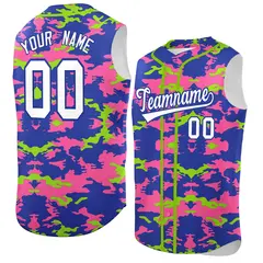 Royal Pink Neon Green Camo Sleeveless Baseball Jersey