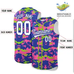 Royal Pink Neon Green Camo Sleeveless Baseball Jersey 2