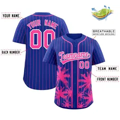 Royal Pink Pinstripe Coconut Tree Baseball Jersey 2