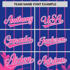 Royal Pink Pinstripe Coconut Tree Baseball Jersey 3