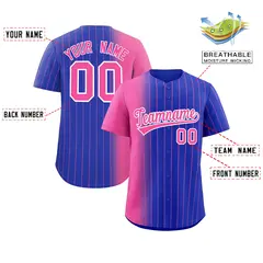 Royal Pink Pinstripe Gradient Baseball Jersey 2