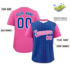 Royal Pink Pinstripe Two-Tone Authentic Baseball Jersey 2