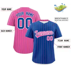 Royal Pink Pinstripe Two-Tone Authentic Baseball Jersey 2