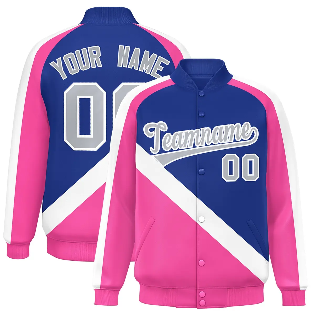 Royal Pink Raglan Full-Snap Letterman Baseball Jacket