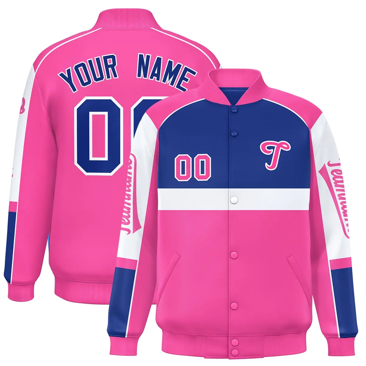 Royal Pink Raglan Sleeves Varsity Letterman Jacket