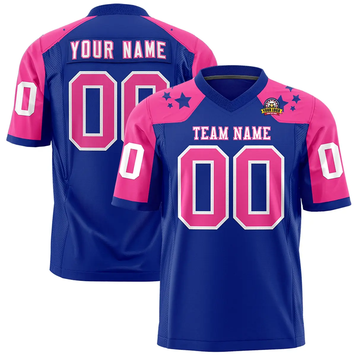 Royal Pink Shoulder Star Pattern Flag Football Jersey