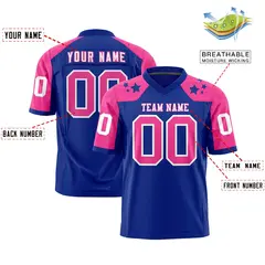 Royal Pink Shoulder Star Pattern Flag Football Jersey 2