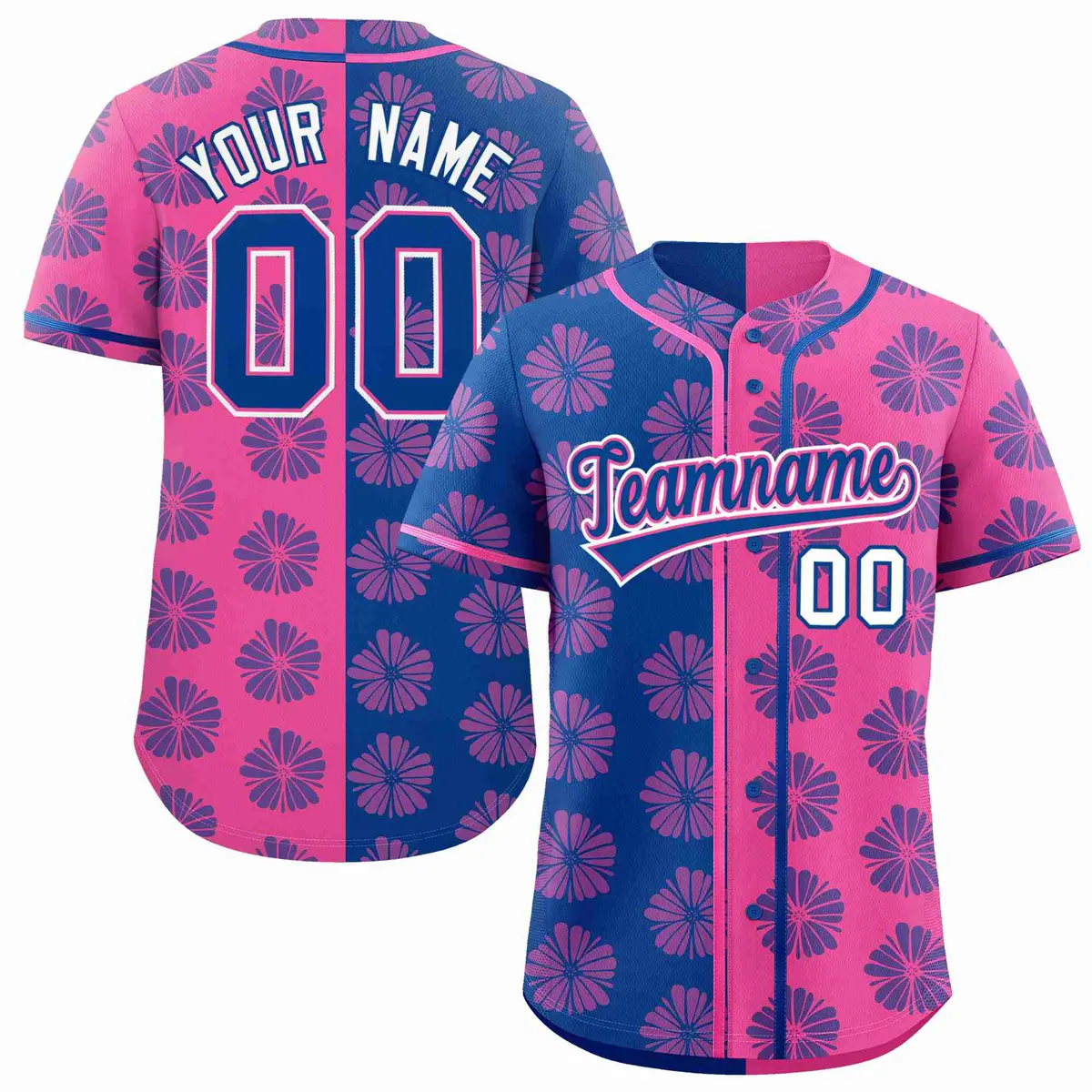 Royal Pink Split Flower Graffiti Authentic Baseball Jersey