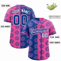 Royal Pink Split Flower Graffiti Authentic Baseball Jersey 2