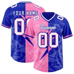 Royal Pink Split Lightning Pattern Football Jersey