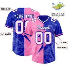Royal Pink Split Lightning Pattern Football Jersey 2