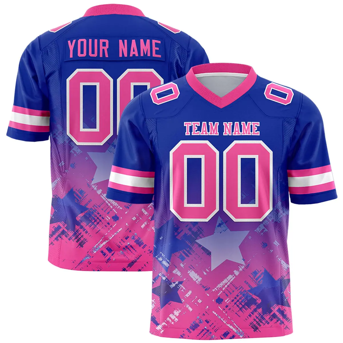 Royal Pink Star Gradient Flag Football Jersey