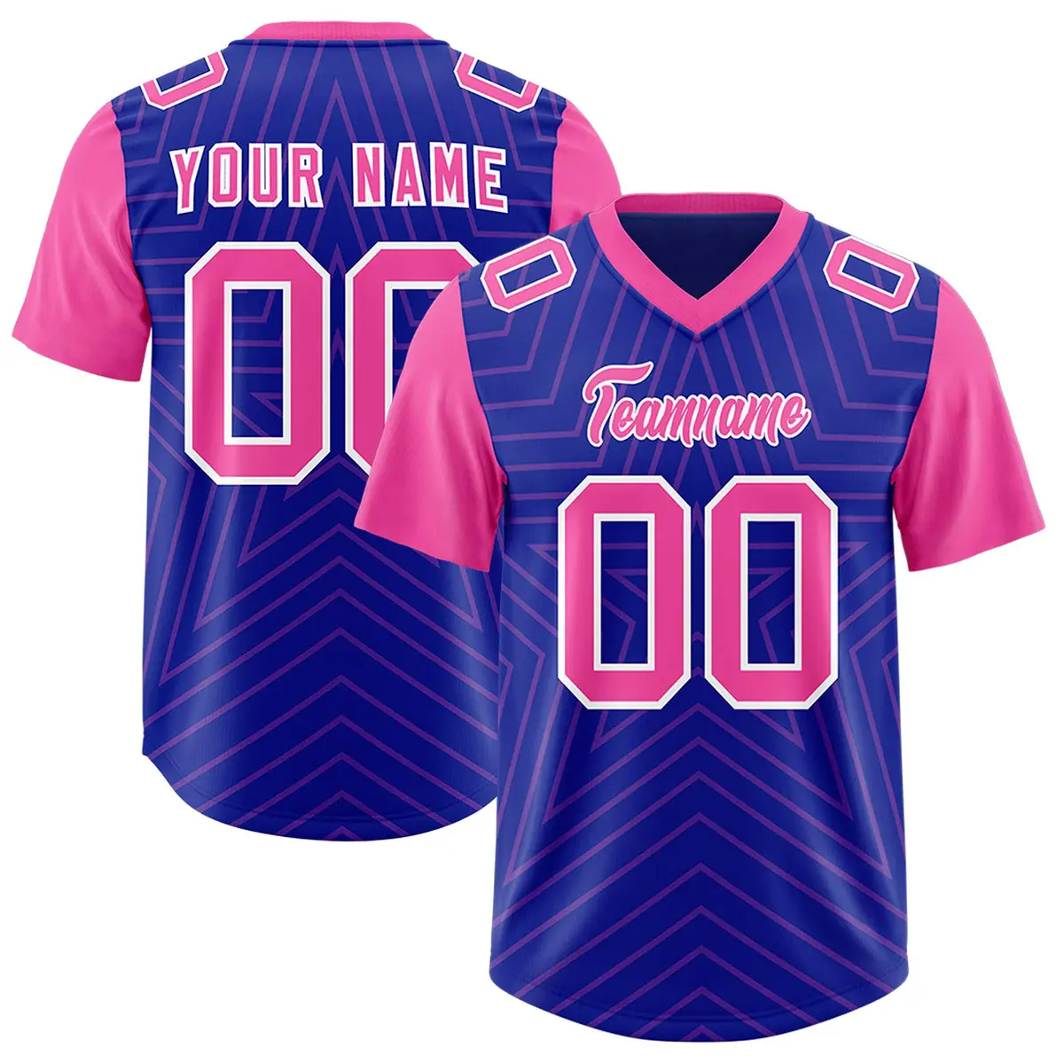 Royal Pink Star Pattern Raglan Sleeves Football Jersey