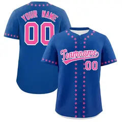 Royal Pink Star Ribbing Authentic Baseball Jersey 1