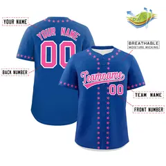 Royal Pink Star Ribbing Authentic Baseball Jersey 2