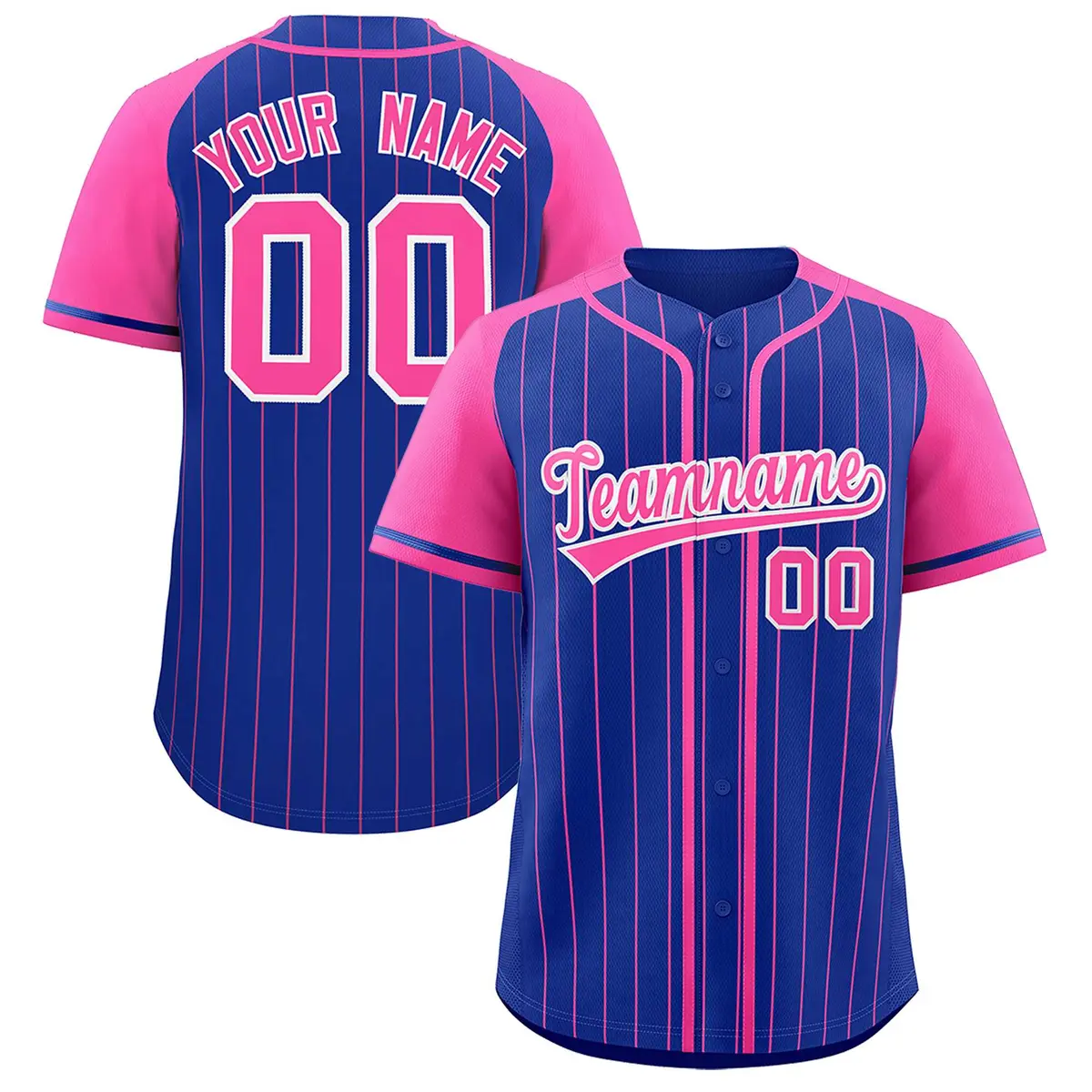 Royal Pink Stripe Raglan Sleeves Fashion Baseball Jersey