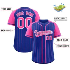 Royal Pink Stripe Raglan Sleeves Fashion Baseball Jersey 2