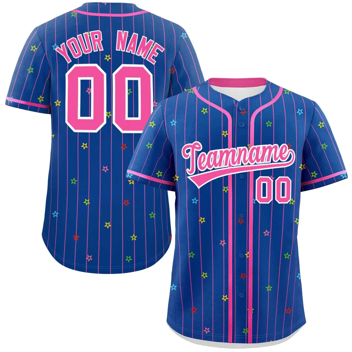 Royal Pink Stripe Star Pattern Authentic Baseball Jersey